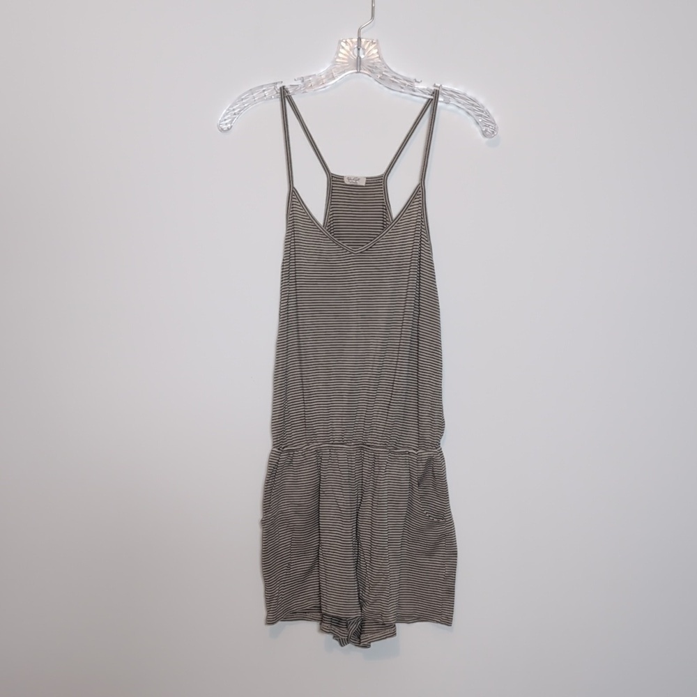 John Galt Striped Cotton Shorts Tank Top Romper